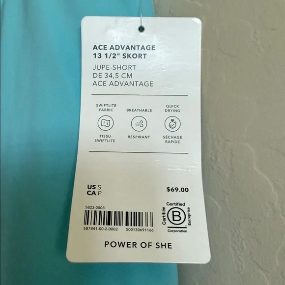 NEW Athleta Ace Advantage 13 1/2” Skort, Small, Light Blue, With Pockets - Picture 5 of 11